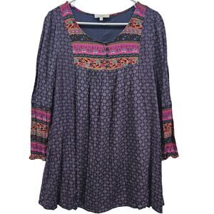 Entro Navy Pink Long Sleeve Lined Baby Doll Mini Dress Small NWOT Floral Boho